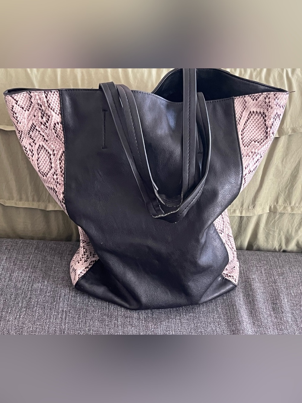 Discontinued Olli by Ann Taylor Black Tote with Snake-Print Panels